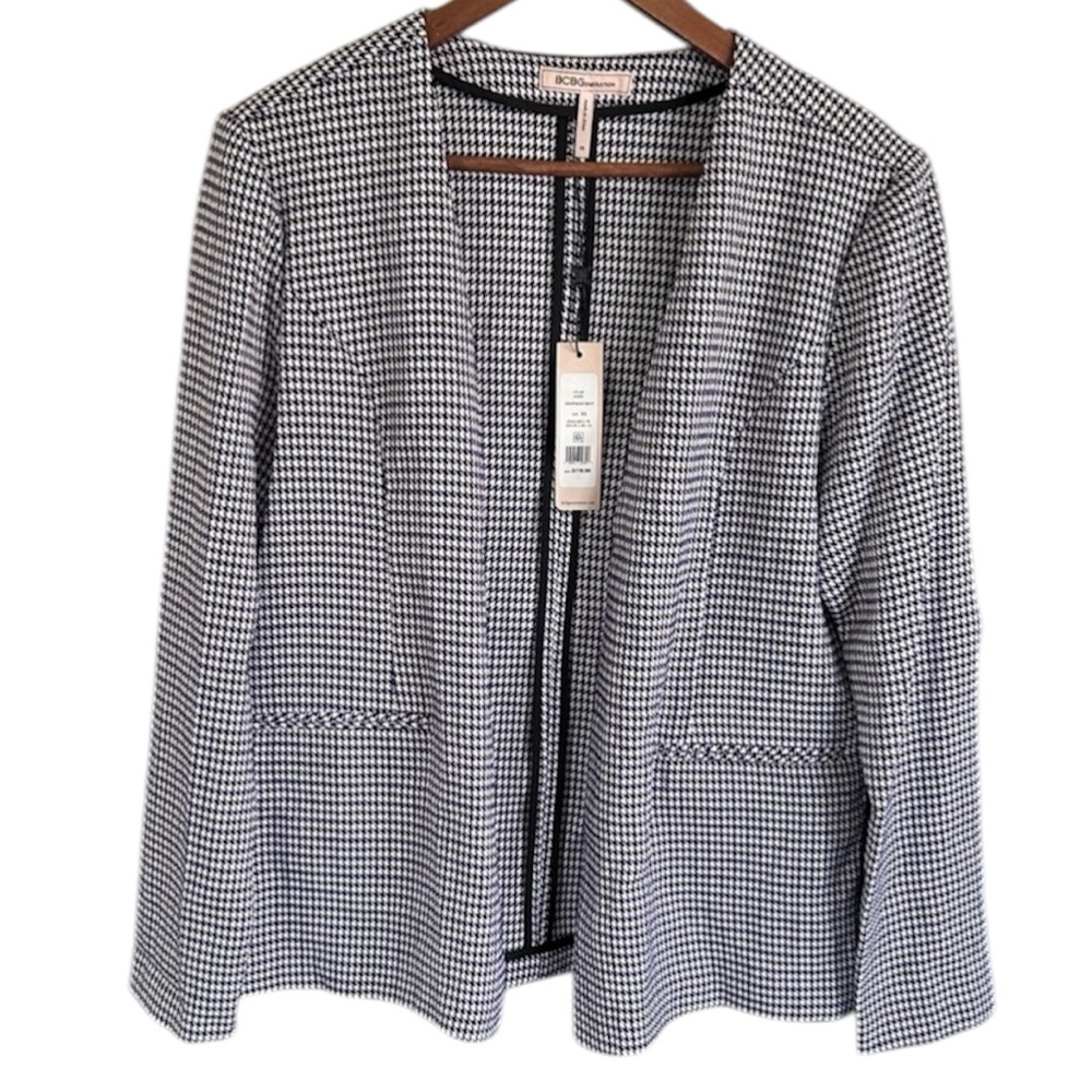 ▶️ BCBGeneration Houndstooth Blazer Womens XS Open Front Career Preppy NWT